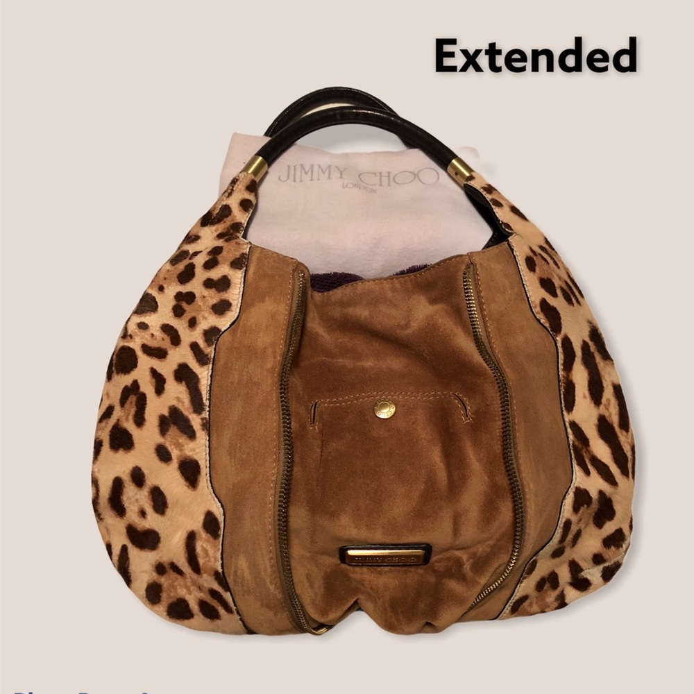 Jimmy Choo Leopard Print and Brown Suede Hobo Bag - Picture 2 of 10